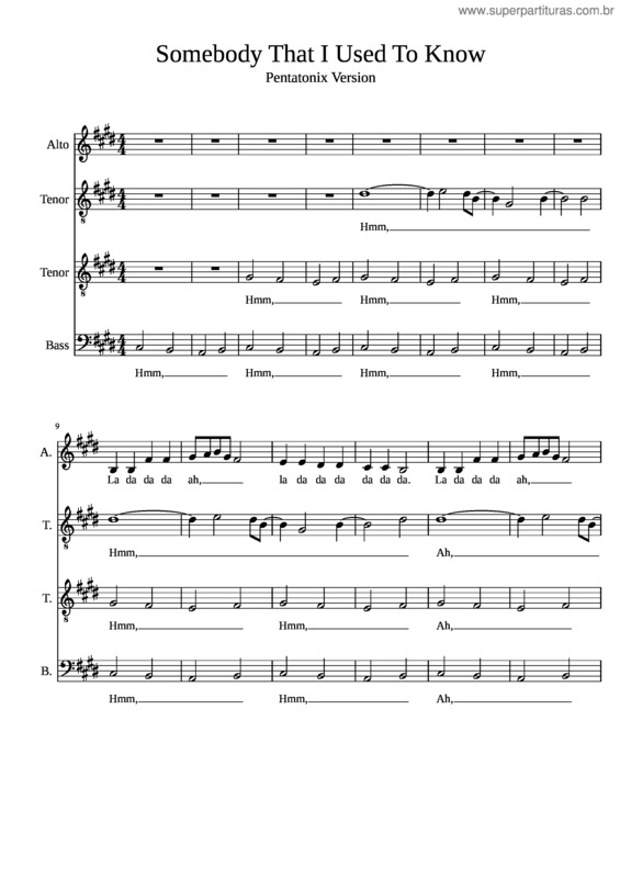 Partitura da música Somebody That I Used To Know Pentatonix v.2