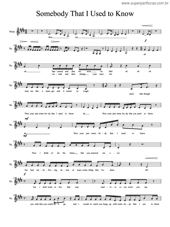 Partitura da música Somebody That I Used To Know Pentatonix