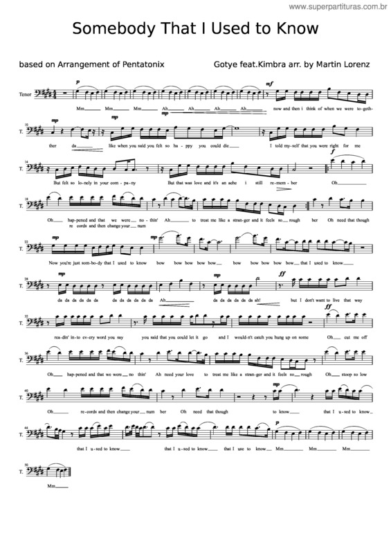 Partitura da música Somebody That I Used To Know Tenor v.2