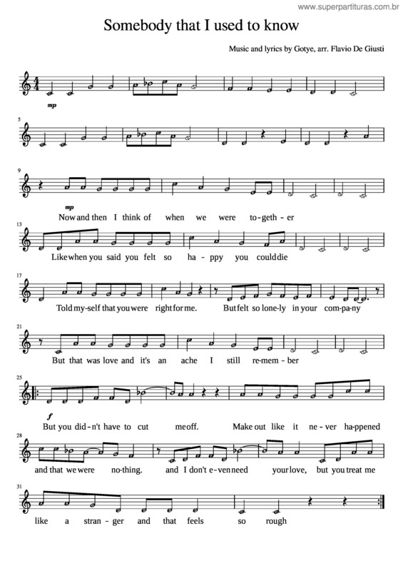 Partitura da música Somebody That I Used To Know v.37