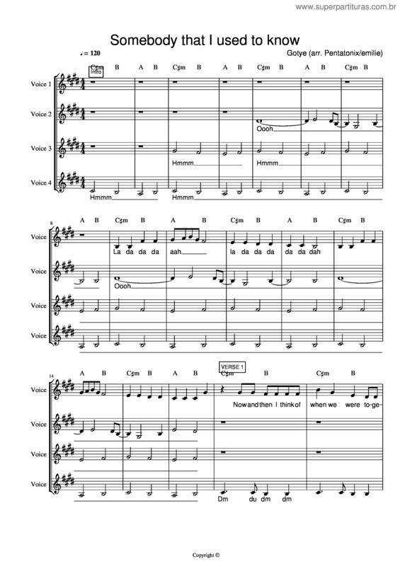 Partitura da música Somebody That I Used To Know v.38