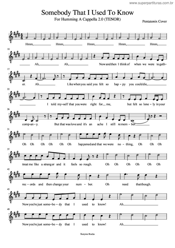 Partitura da música Somebody That I Used To Know v.39