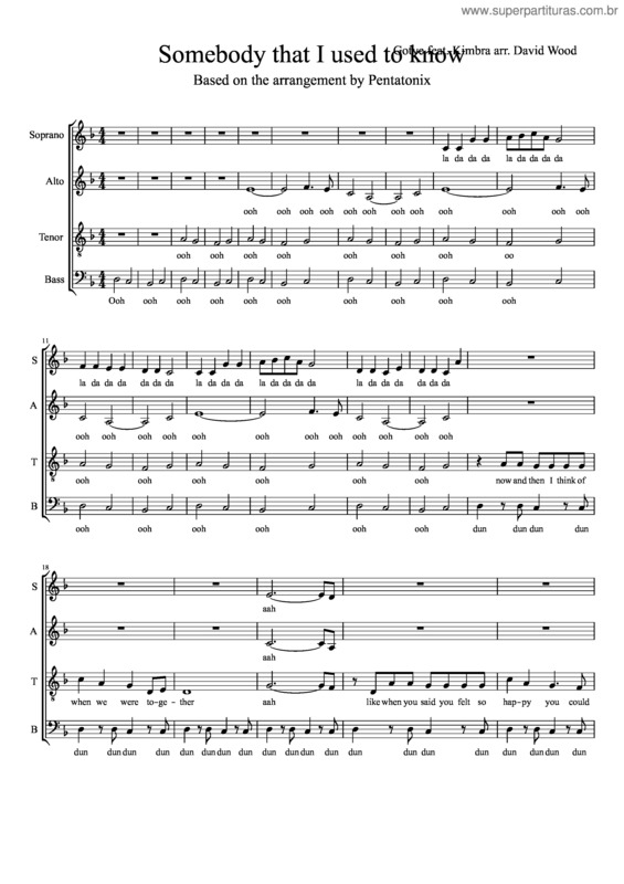 Partitura da música Somebody That I Used To Know v.40