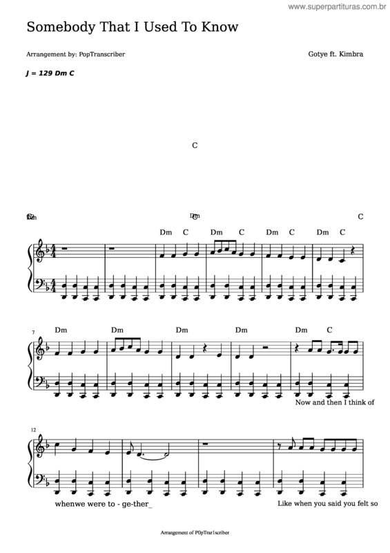 Partitura da música Somebody That I Used To Know v.41