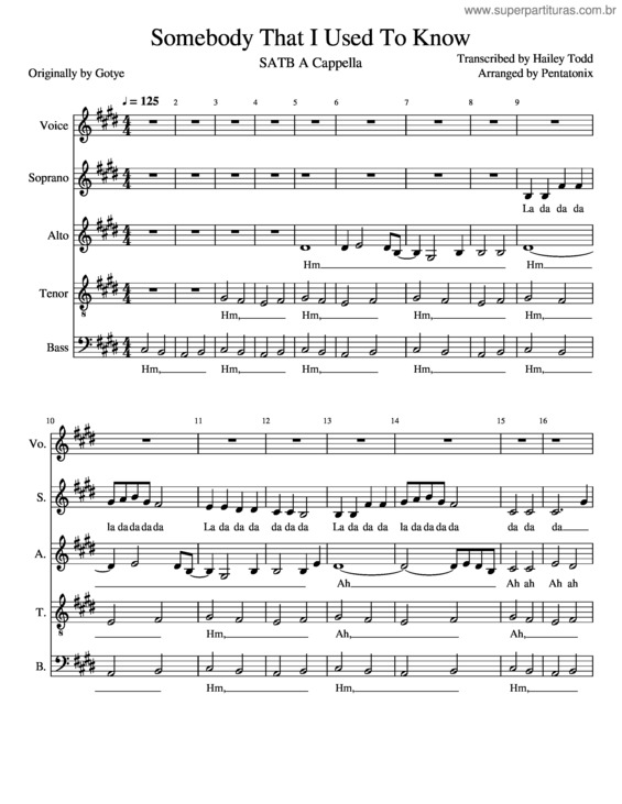 Partitura da música Somebody That I Used To Know v.44
