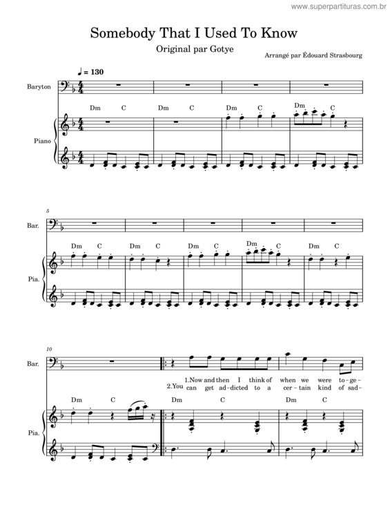 Partitura da música Somebody That I Used To Know v.56