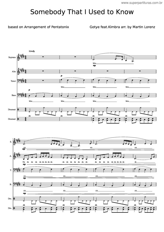 Partitura da música Somebody That I Used To Know With Beat