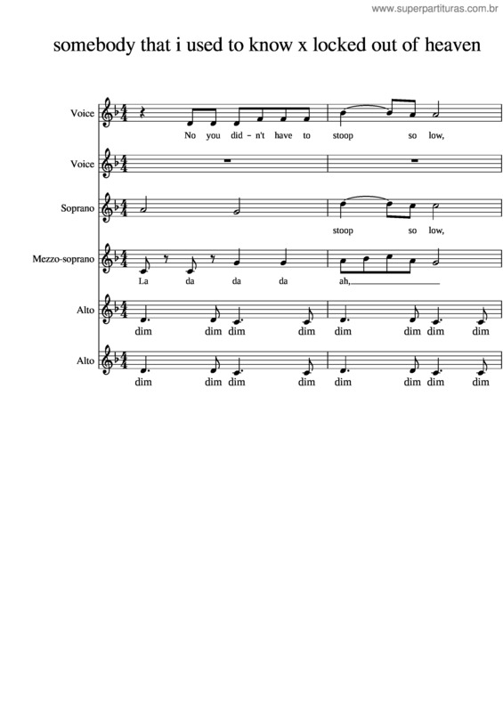 Partitura da música Somebody That I Used To Know X Locked Out Of Heaven