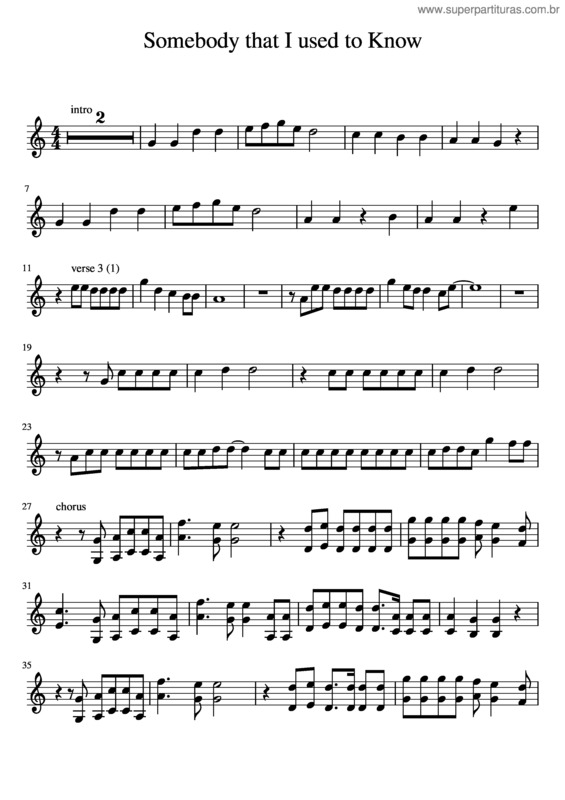Partitura da música Somebody That I Used To Know Xylo