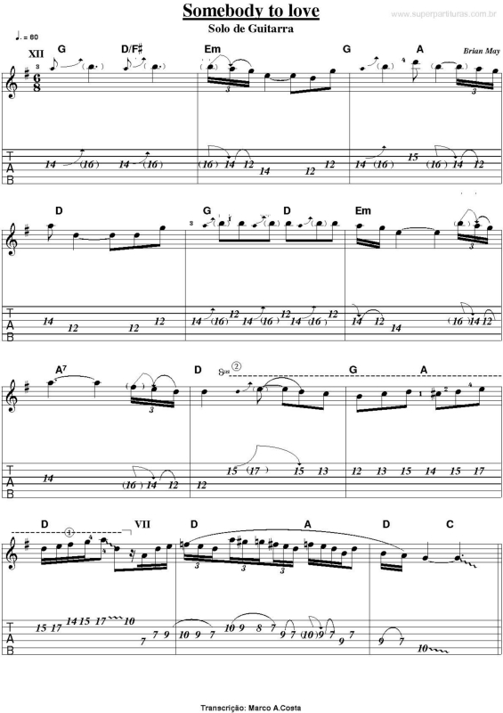 Partitura da música Somebody To Love (Solo De Guitarra)