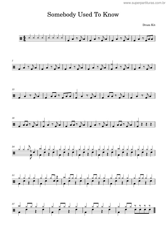 Partitura da música Somebody Used To Know – Drums