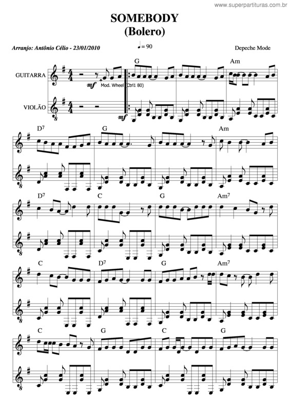 Partitura da música Somebody v.2