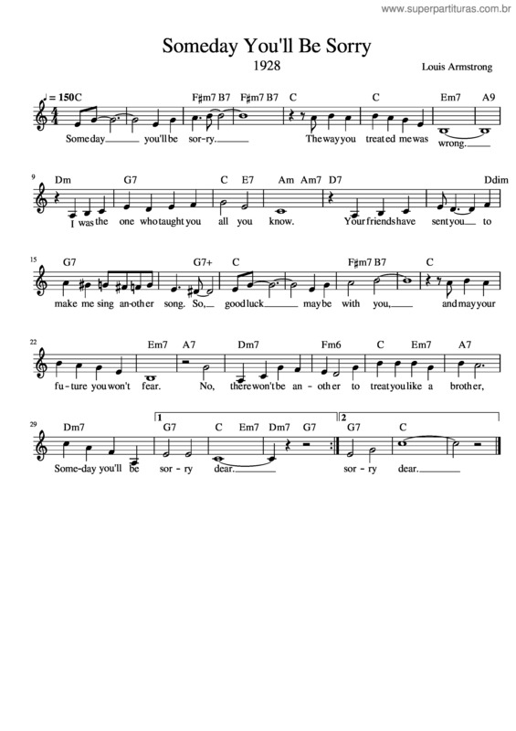 Partitura da música Someday You`Ll Be Sorry v.3