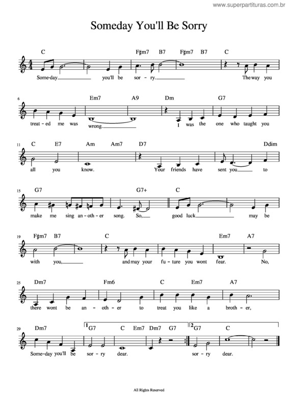 Partitura da música Someday You`Ll Be Sorry