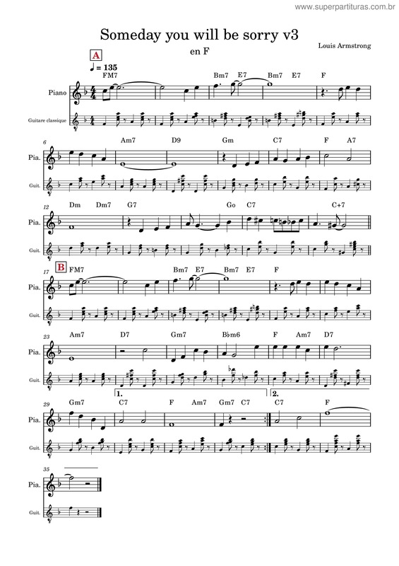 Partitura da música Someday You Will Be Sorry V3 En F