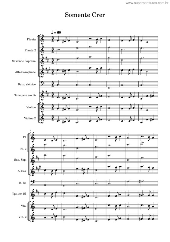 Partitura da música Somente Crer – Hino Da Mensagem