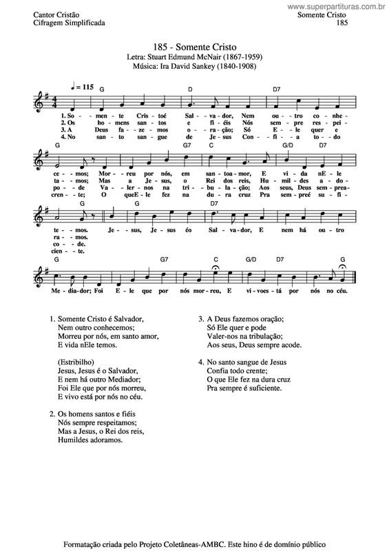 Partitura da música Somente Cristo