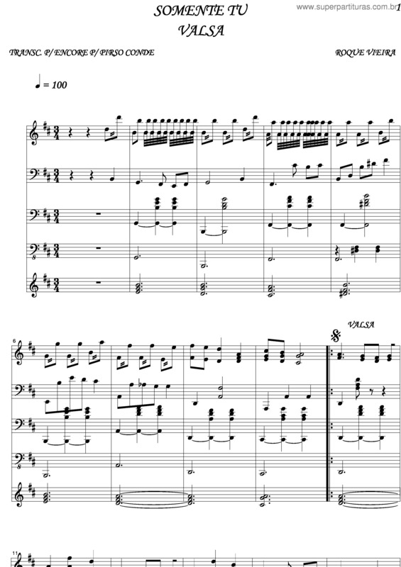 Partitura da música Somente Tu