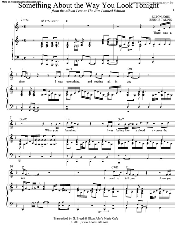 Partitura da música Something About The Way You Look Tonight v.3