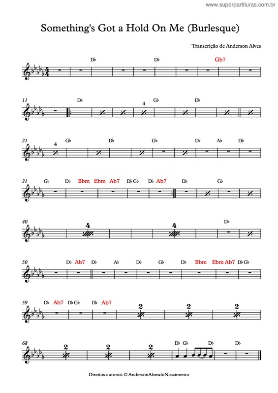 Partitura da música Somethings Got A Hold On Me