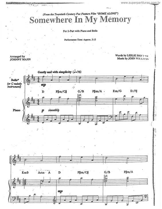 Partitura da música Somewhere In My Memory