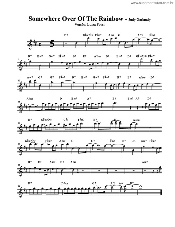Partitura da música Somewhere over of the rainbow