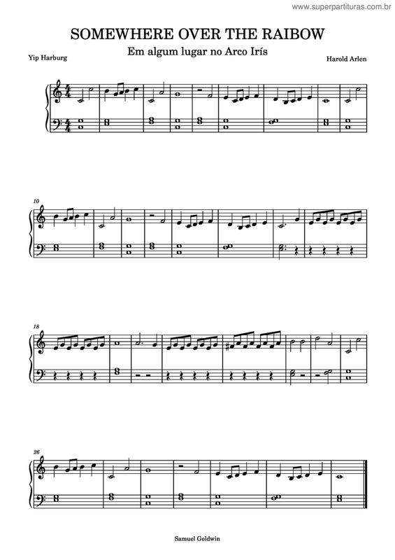 Partitura da música Somewhere Over The Rainbow v.4