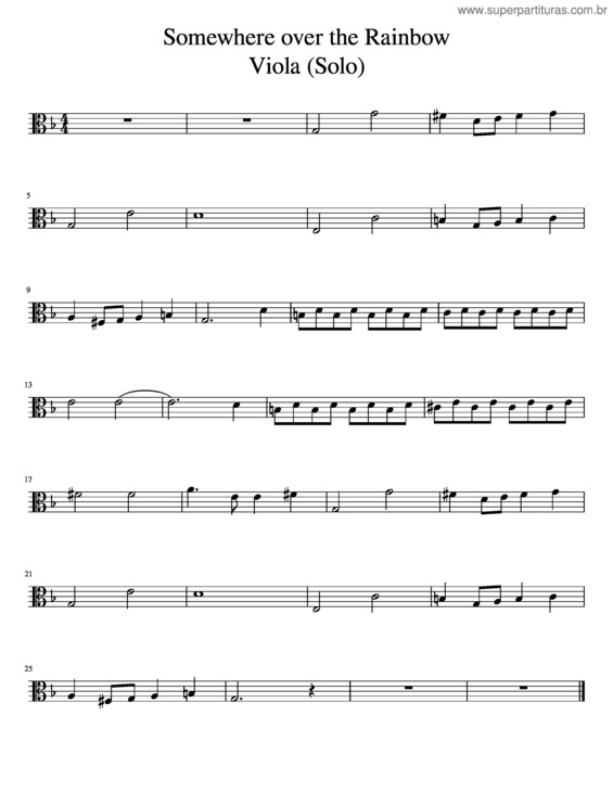 Partitura da música Somewhere Over The Rainbow Viola
