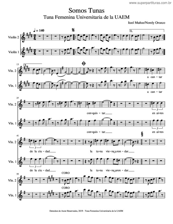 Partitura da música Somos Tunas Somos Tunas-Tunafemeninauaem