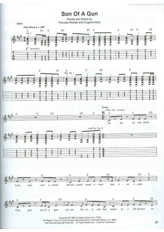 Partitura da música Son of a Gun