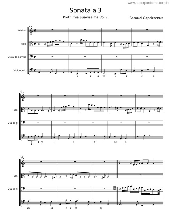 Partitura da música Sonata A 3 – Samuel Capricornus