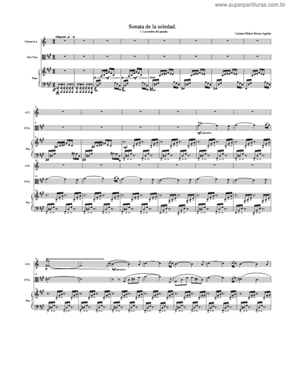 Partitura da música Sonata de la soledad primer movimiento.