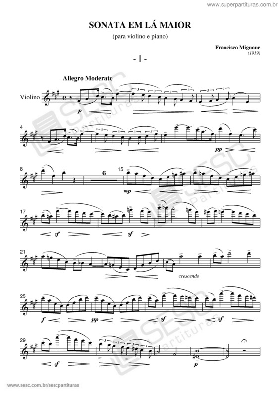 Partitura da música Sonata em lá maior v.2