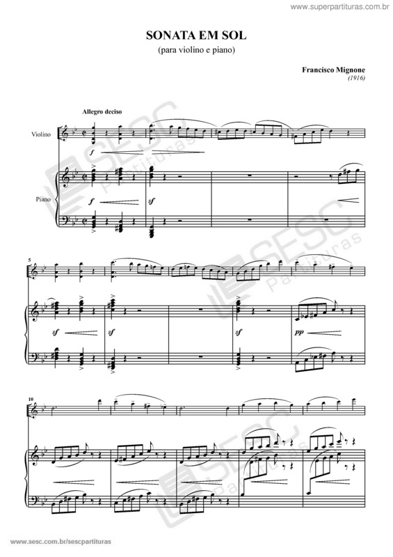 Partitura da música Sonata em sol