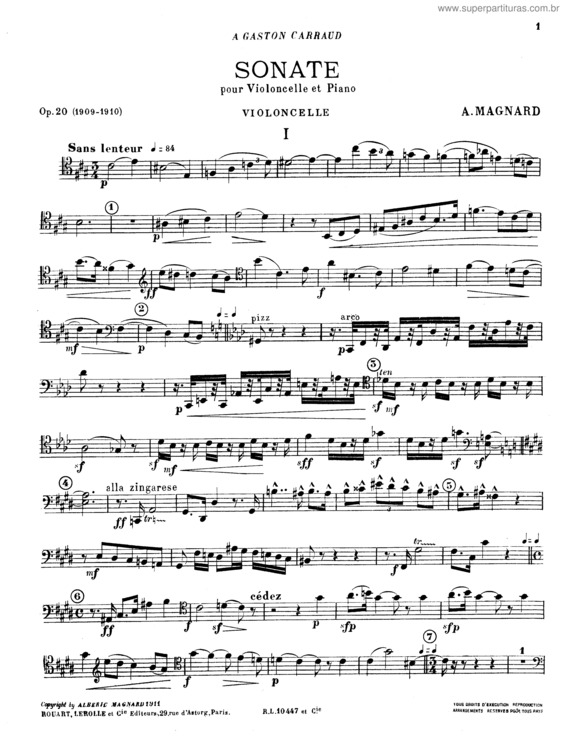 Partitura da música Sonata for Cello in A