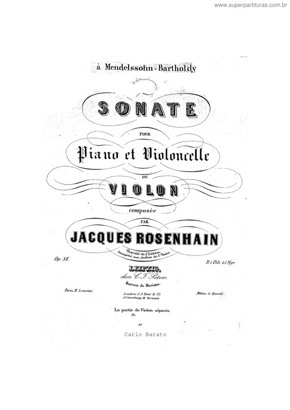 Partitura da música Sonata for Cello or Violin and Piano
