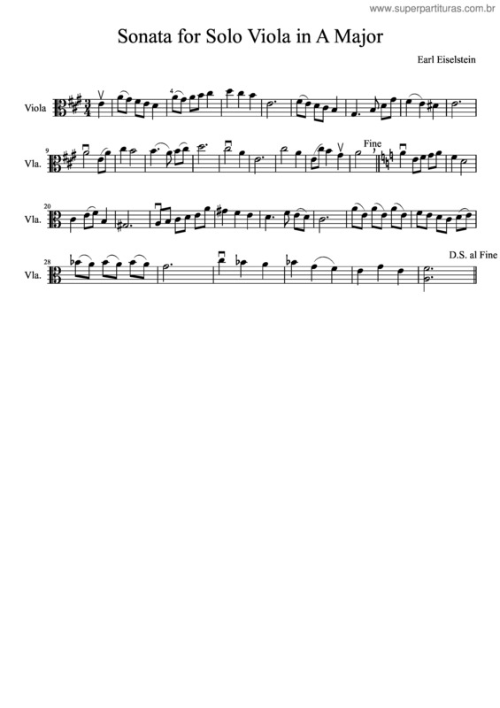 Partitura da música Sonata For Solo Viola In A Major