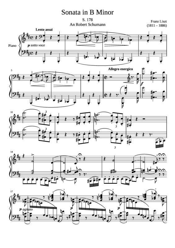 Partitura da música Sonata in B Minor S. 178