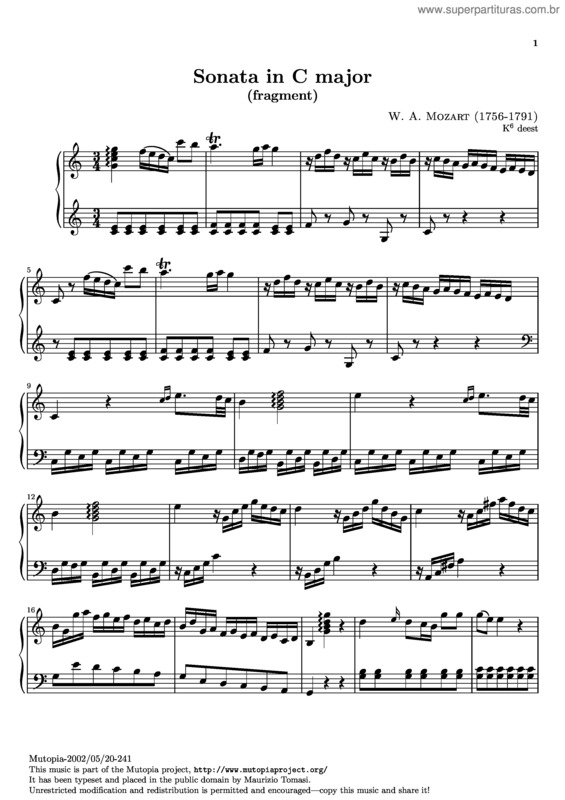 Partitura da música Sonata in C major (fragment)