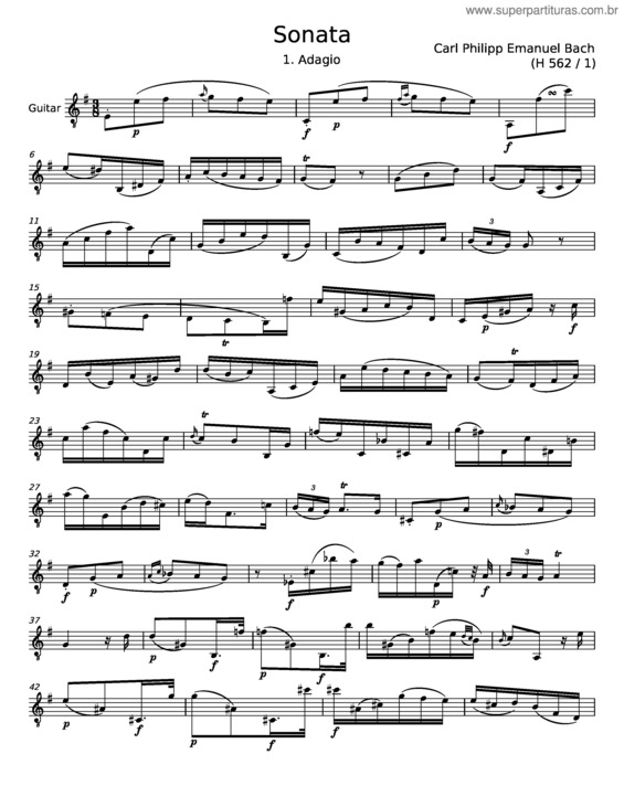 Partitura da música Sonata In E Minor – Carl Philipp Emanuel Bach