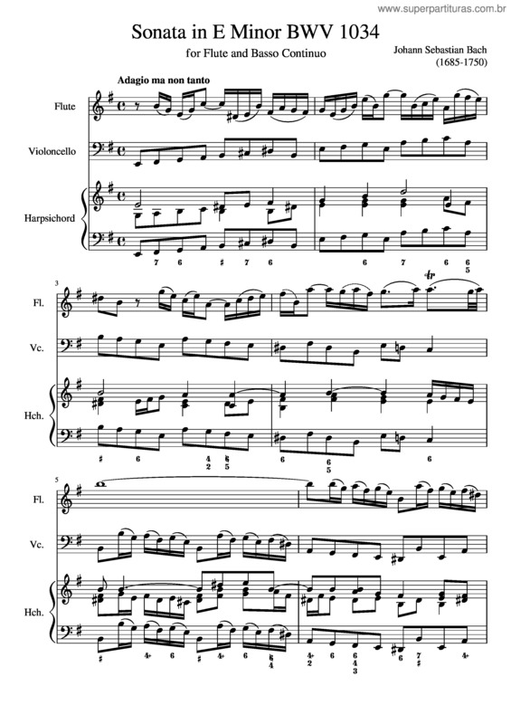 Partitura da música Sonata In E Minor Bwv 1034 – Adagio Ma Non Tanto