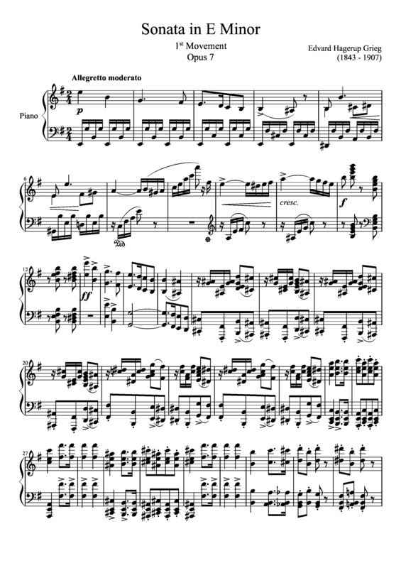 Partitura da música Sonata in E Minor Opus 7 1st Movement