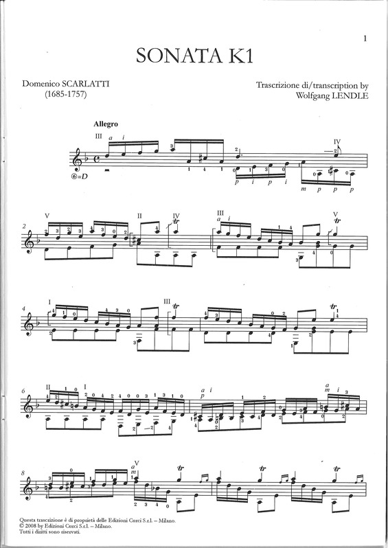 Partitura da música Sonata K1