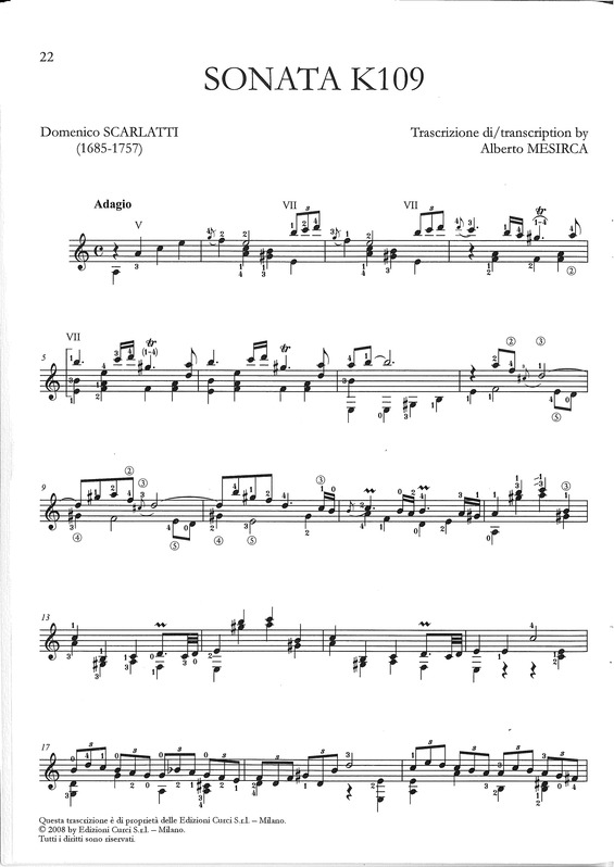 Partitura da música Sonata K109