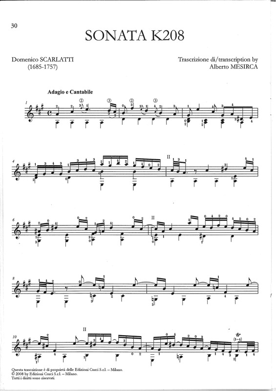 Partitura da música Sonata K208