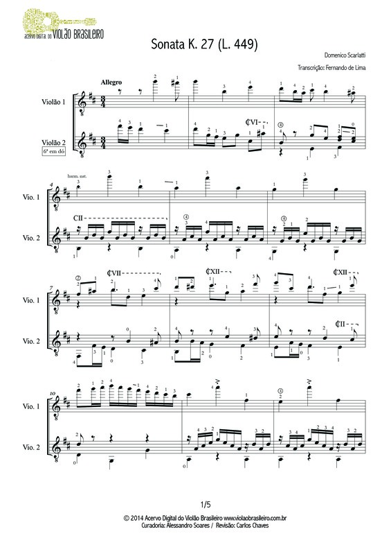 Partitura da música Sonata K27 (L.449)