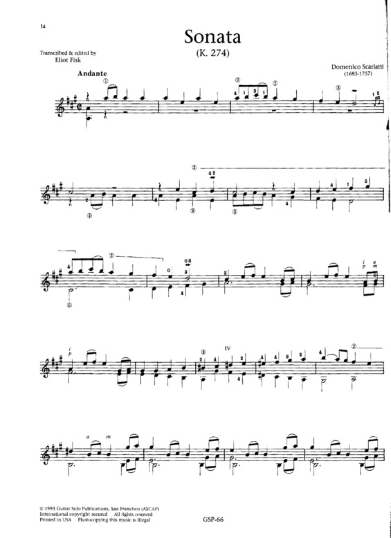 Partitura da música Sonata K274