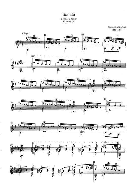 Partitura da música Sonata K292