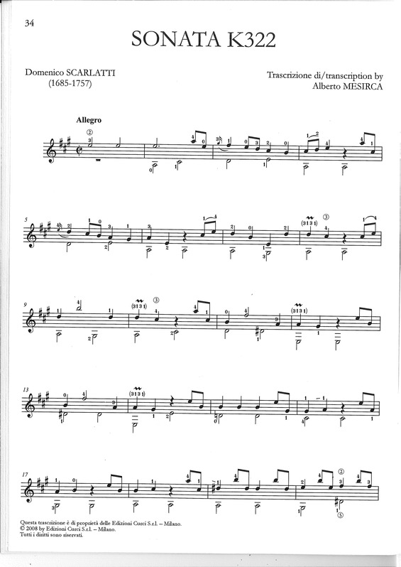Partitura da música Sonata K322