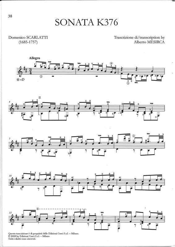 Partitura da música Sonata K376
